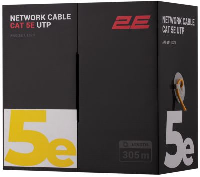 Кабель "вита пара" 2E CAT 5e, U-UTP, 305м, AWG 24/1, LSZH, жовтий