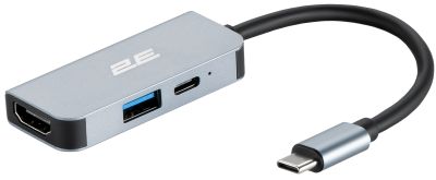 Хаб 2E USB-С > USB-A 3.0/USB-C PD/HDMI, 0.14м, сірий
