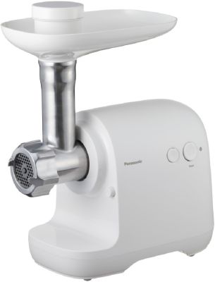 М'ясорубка Panasonic, 1700Вт, 3кг/мин, 3 решітки, насадка для ковбас, пластик, білий