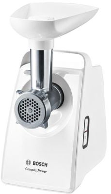 М'ясорубка Bosch, 1500Вт, 1.8кг/хв, 2 решітки, насадка для ковбас, кеббе, пластик, білий