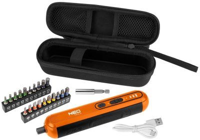Викрутка акумуляторна Neo Tools 4В1Х1.5А·год 4.5Нм 230об/хв 20 біт кейс 0.23кг