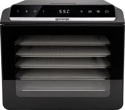 Сушарка для продуктів Gorenje 580Вт, піддонів - 6x1.5см, діаметр - 25см, макс - 75°С, дисплей, пласт