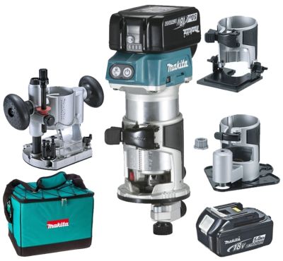 Makita Фрезер акумуляторний Makita DRT50RTEX3 Li-ion LXT 18 В 2х5.0А·год цанга 6.35мм 10000-30000об/