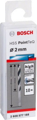 Свердло по металу Bosch Professional HSS-PointTeQ, 2х24х49мм, 10шт