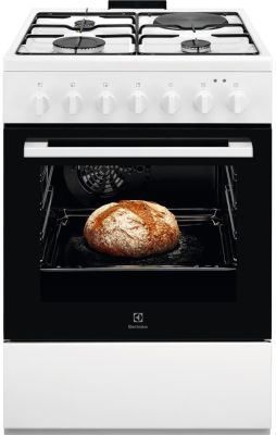 Плита Electrolux комбінована 3 газ + 1 електро, 57л, 60x60см, конвекція, білий