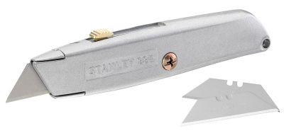 Ніж будівельний трапецієподібний Stanley 99Е, корпус цинковий сплав, відсік для зберігання лез, 3 ле