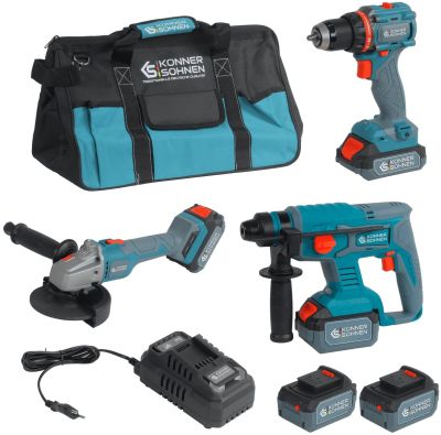 Набір із трьох акумуляторних інструментів Konner&amp;Sohnen KS RHAGD 20V SET 3 20В дриль, шліфмашина кут
