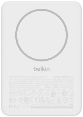 Акумулятор портативний літій-іонний Power Bank Belkin 5000мА·год, 15Вт, Slim Magnetic, білий