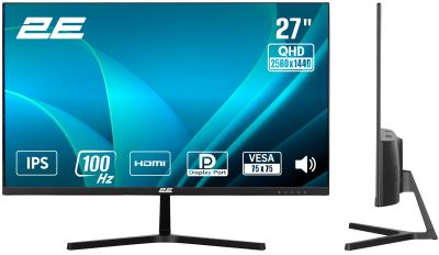Монітор 2E 27" H2725B HDMI, DP, ММ, IPS, 2560x1440, 100Hz, FreeSync