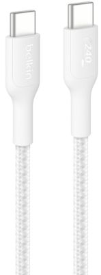 Кабель Belkin USB-C > USB-C заряджання/синхронізації 240Вт PD, 1м, плетений, білий