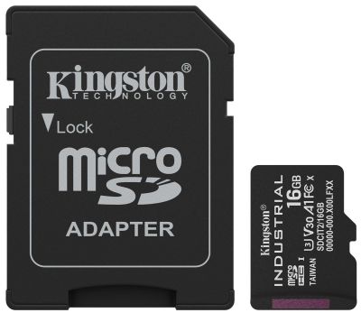 Карта пам'яті Kingston microSD   16GB C10 UHS-I U3 A2 V30 R100/W80MB/s + SD Industrial