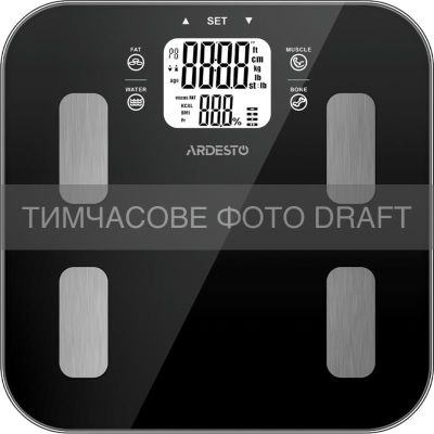 Ваги ARDESTO підлогові, 180кг, AAAx3 в комплекті, скло, чорні