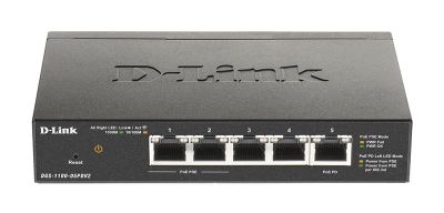 Комутатор D-Link DGS-1100-05PD 5xGE, (2xGE, 2xGE PoE, 1xGE PD), EasySmart