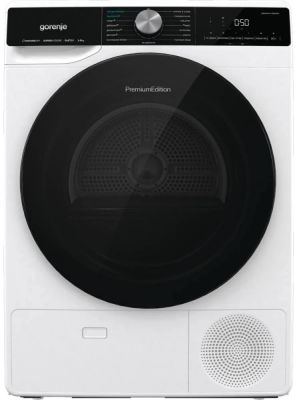 Сушильна машина Gorenje тепловий насос, 9кг, A++, 60см, дисплей, 15 програм, підсвітка барабану, біл