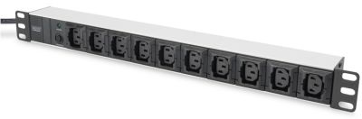 Пристрій розподілу електроживлення DIGITUS 1U, 10xC13, 10A, 250V, предохранитель, вилка C14