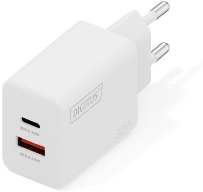 Зарядний пристрій DIGITUS GaN 1хUSB-C, 1хUSB-A, 30W