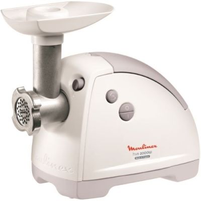 М'ясорубка Moulinex, 2000Вт, 2.6кг/хв, 3 решітки, насадка для ковбас, кеббе, 5 терок, пластик, біло-