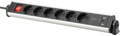 Блок розеток DIGITUS Office, 6xSchuko 16A, 3xUSB 2A, вимикач, 1.5м, вилка Schuko