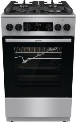 Плита Gorenje комбінована, 70л, 50x60см, дисплей, IconLed, газ на склі, чавун, нерж