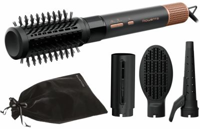 Фен-щітка Rowenta Air Shape, 1300Вт, 3 режими, іоніз-я, хол. обдув, 4 насадки, кераміка, чорно-золот