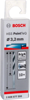 Свердло по металу Bosch Professional HSS-PointTeQ, 3.2х36х65мм, 10шт