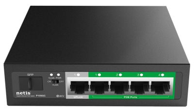 Комутатор Netis P106GC 6xGE (4xPoE, 1xUplink, 1xSFP), 60Вт, Некерований