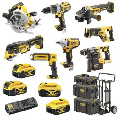 Набір із восьми акумуляторних інструментів DeWALT 18В акб 4х5А·год ЗП 3хВаліза та візок ToughSystem