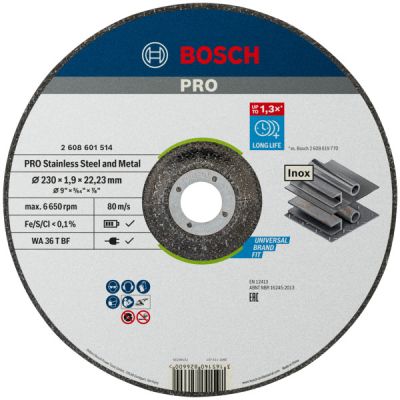 Диск відрізний Bosch Professional для нержавіючої сталі та металу 230x1.9x22.23мм