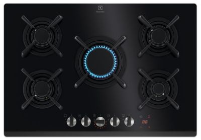 Варильна поверхня Electrolux газова на склі, 75см, чавун, електрон. керування, Hob2Hood, чорний