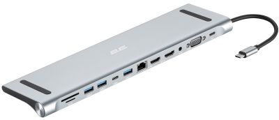 Хаб 2E USB-С > USB-A 2.0/2xUSB-A 3.0/2xUSB-C PD/2xHDMI/VGA/jack3.5/microSD/SD/Ethernet, 0.15м, сірий