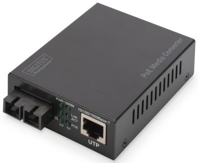Медіа конвертор DIGITUS Gigabit PoE+, RJ45/SС MM 0.5km, 802.3at, 30W, incl. PSU