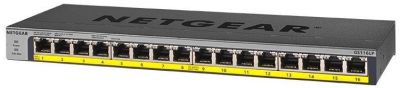 Комутатор NETGEAR GS116LP 16xGE PoE, 76Вт, Некерований