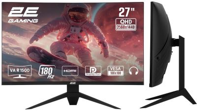 Монітор 2E GAMING 27" G2725BV HDMI, DP, VA, 2560x1440, 180Hz, 1ms, CURVED, FreeSync