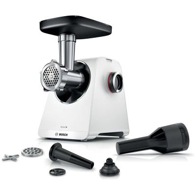 М'ясорубка Bosch, 2100Вт, 3.5кг/хв, 2 решітки, насадка для ковбас, кеббе, пластик, білий