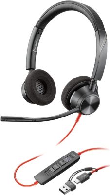 Гарнітура комп'ютерна стерео On-ear Poly Blackwire 3320-M, USB-A, USB-C, всеспрямований, Microsoft T