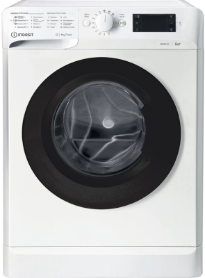 Пральна машина Indesit фронтальна, 6кг, 1000, D, 43см, дисплей, люк чорний, білий