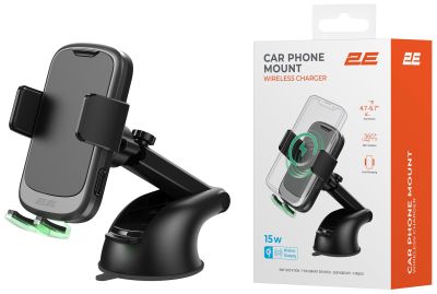 Автомобільний тримач смартфона 2Е автоматичний/бездротова зарядка 4.7-7", чорний
