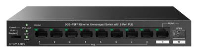 Комутатор TENDA TEG1110PF-8-120W 8xGE PoE, 1xGE, 1xSFP, Некерований