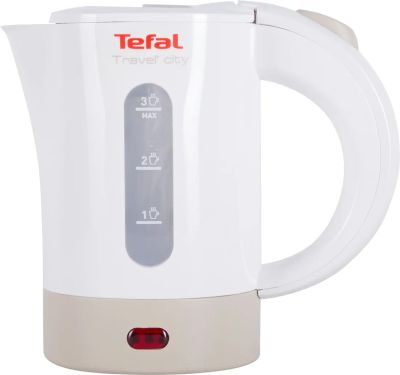 Електрочайник Tefal Travel-o-city 0.5л, Strix, пластик, в комплекті 2 склянки + 2ложки, біло-бежевий