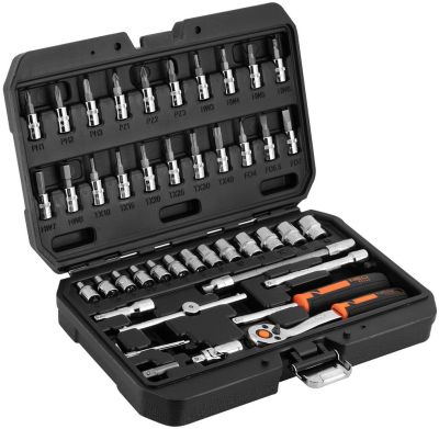 Набір інструментів Neo Tools, набір торцевих головок, 1/4", CrV, кейс, 46шт