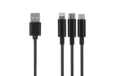 Кабель 2E USB-A > microUSB/Lightning/Type C, 5В/2.4A, 1.2м, чорний