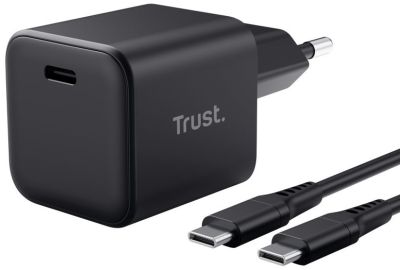 Зарядний пристрій мережевий Trust Maxo 65Вт, GaN, USB-C, PD/PPS, чорний