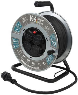 Подовжувач мережевий Konner&amp;Sohnen KS CRM-30M, 30м, 4xТипF, 16A, на котушці, чорний