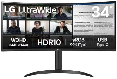 Монітор LG 34" 34WR55QK-B 2xHDMI, DP, USB-C, Audio, VA, 3440x1440, 100Hz, CURVED, sRGB 99%, HAS, HDR