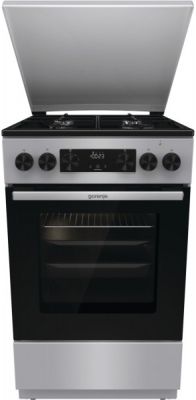 Плита Gorenje комбінована, 62л, 50x60см, метал. кришка, дисплей, емальовані реш, титан