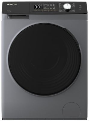 Пральна машина Hitachi фронтальна, 8кг, 1400, B, 60см, дисплей, пара, інвертор, люк чорний, cрібляст