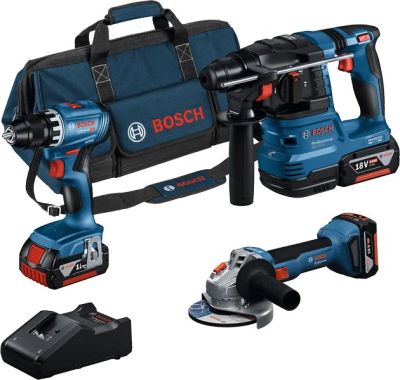 Набір із трьох акумуляторних інструментів Bosch Professional дриль-шурупокрут GSR 18V-45, перфоратор