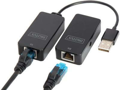 Подовжувач DIGITUS USB, USB 2.0, для використання з кабелем Cat5/5e/6 UTP, STP або SFT, до 50 м, чор