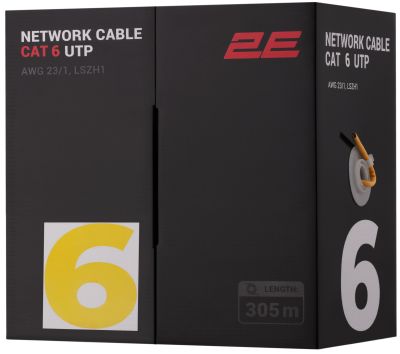 Кабель "вита пара" 2E CAT 6, U-UTP, 305м, AWG 23/1, LSZH-1, жовтий