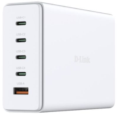 Зарядний пристрій мережевий D-Link DCF-241 240Вт GaN 4хUSB-С, 1xUSB-A, білий